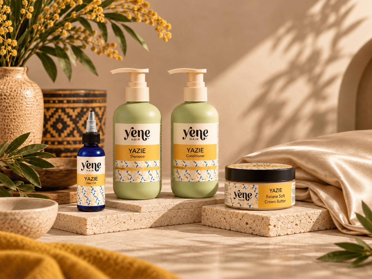 Yene Hair Moisture & Softness collection hair oil, conditioner, hair butter, shampoo, satin pillowcase - dry & textured hair