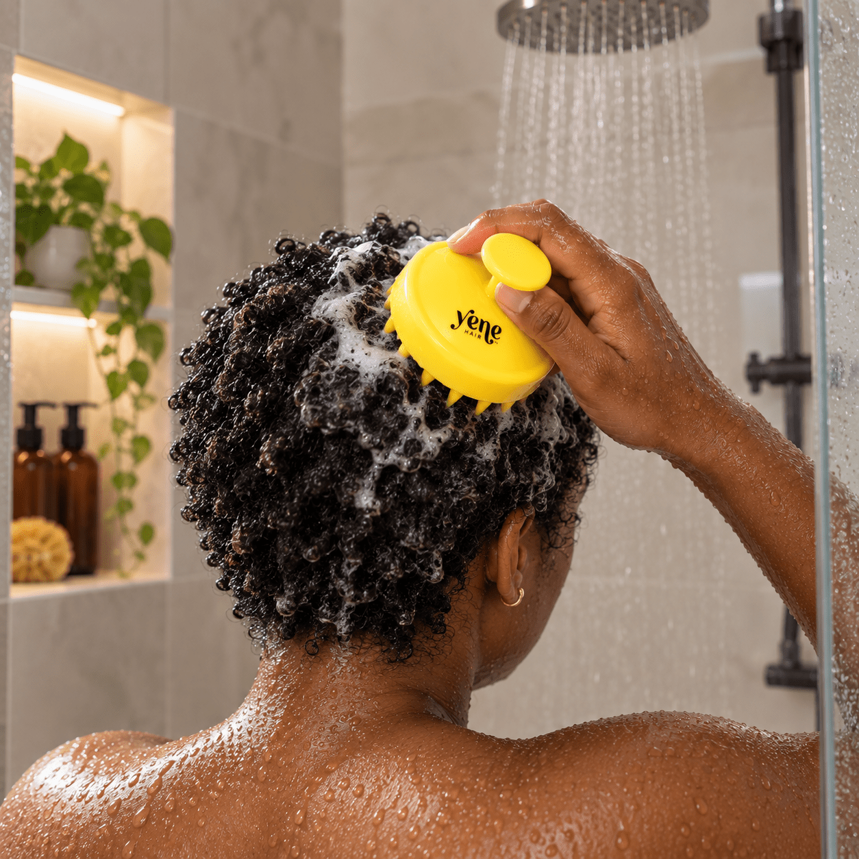 Washing hair with Scalp Massager Yene Hair